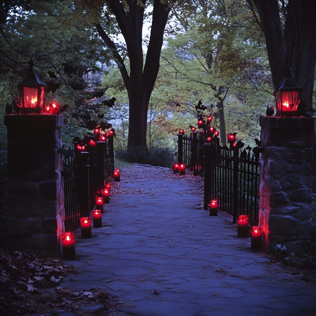 10. Vampire Crypt Entrance with Gothic Candles and Red Lights