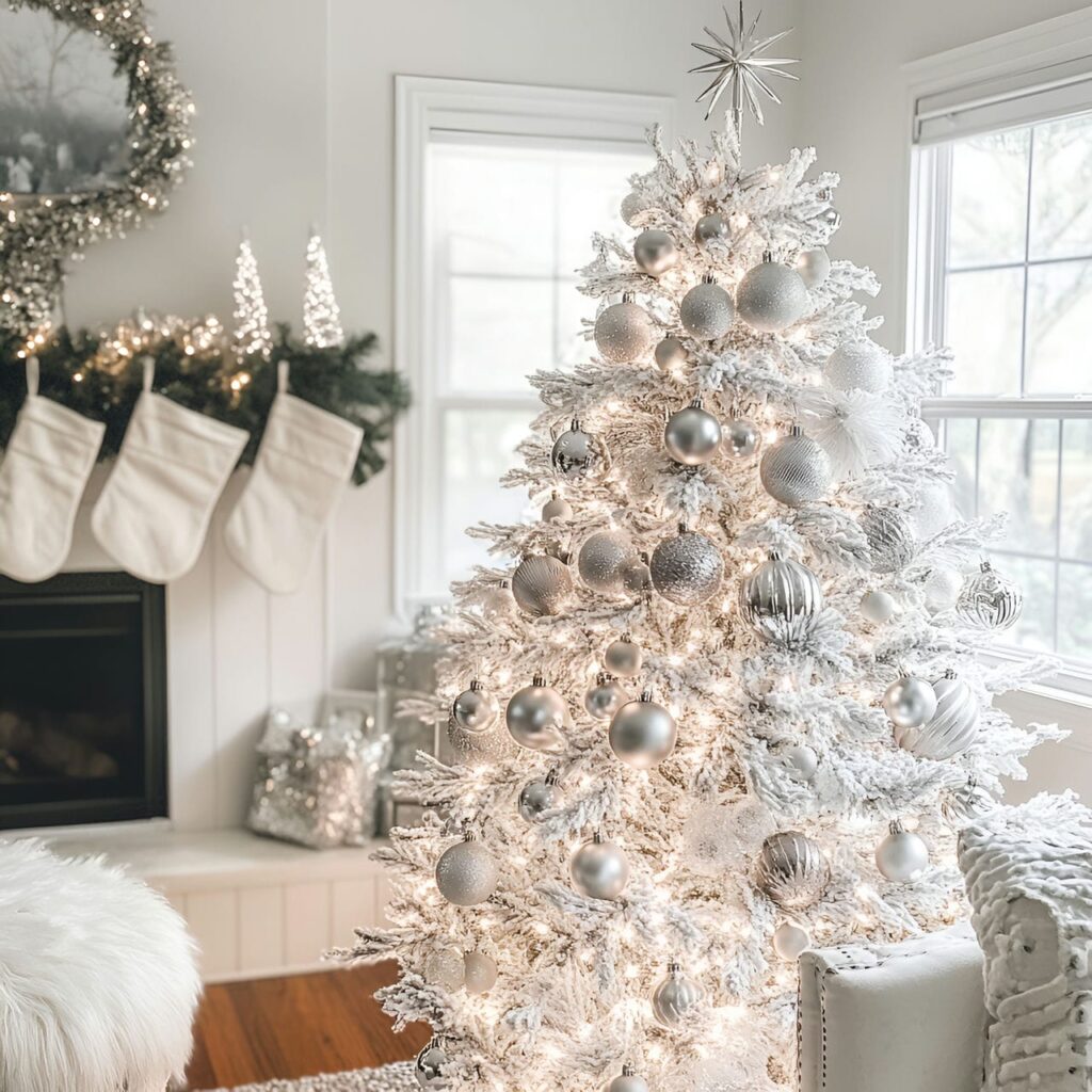 16. Vintage White & Silver Tree with Retro Ornaments