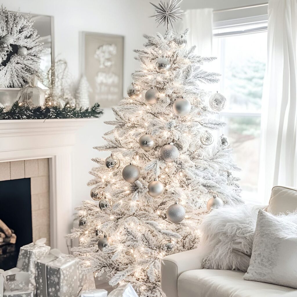 16. Vintage White & Silver Tree with Retro Ornaments