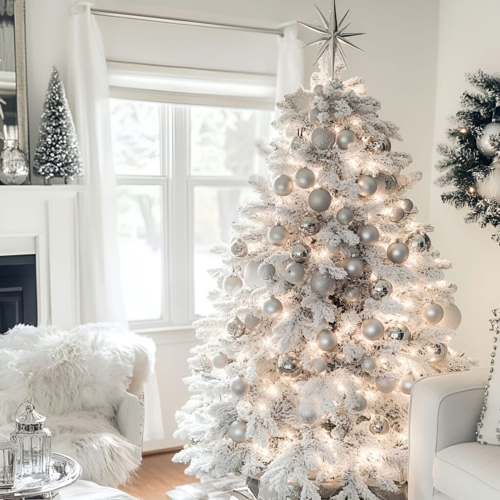 16. Vintage White & Silver Tree with Retro Ornaments