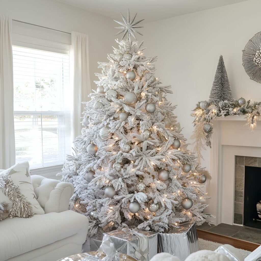 16. Vintage White & Silver Tree with Retro Ornaments