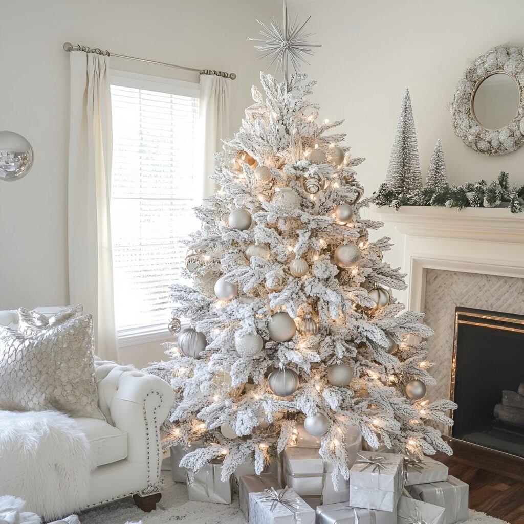 16. Vintage White & Silver Tree with Retro Ornaments