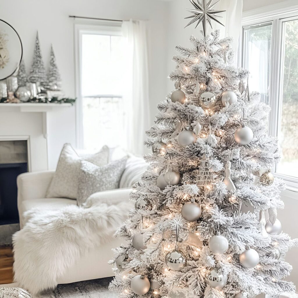 16. Vintage White & Silver Tree with Retro Ornaments