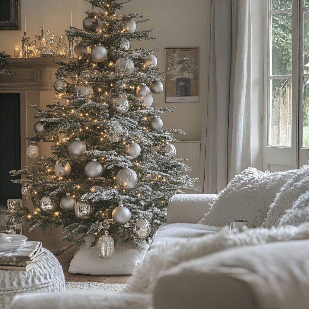 23. White Tree with Silver Baubles and Twinkling Lights