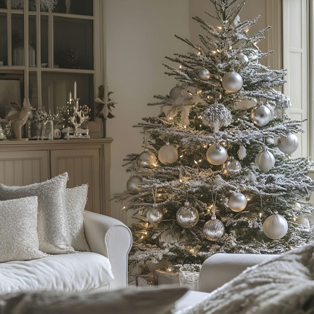 23. White Tree with Silver Baubles and Twinkling Lights