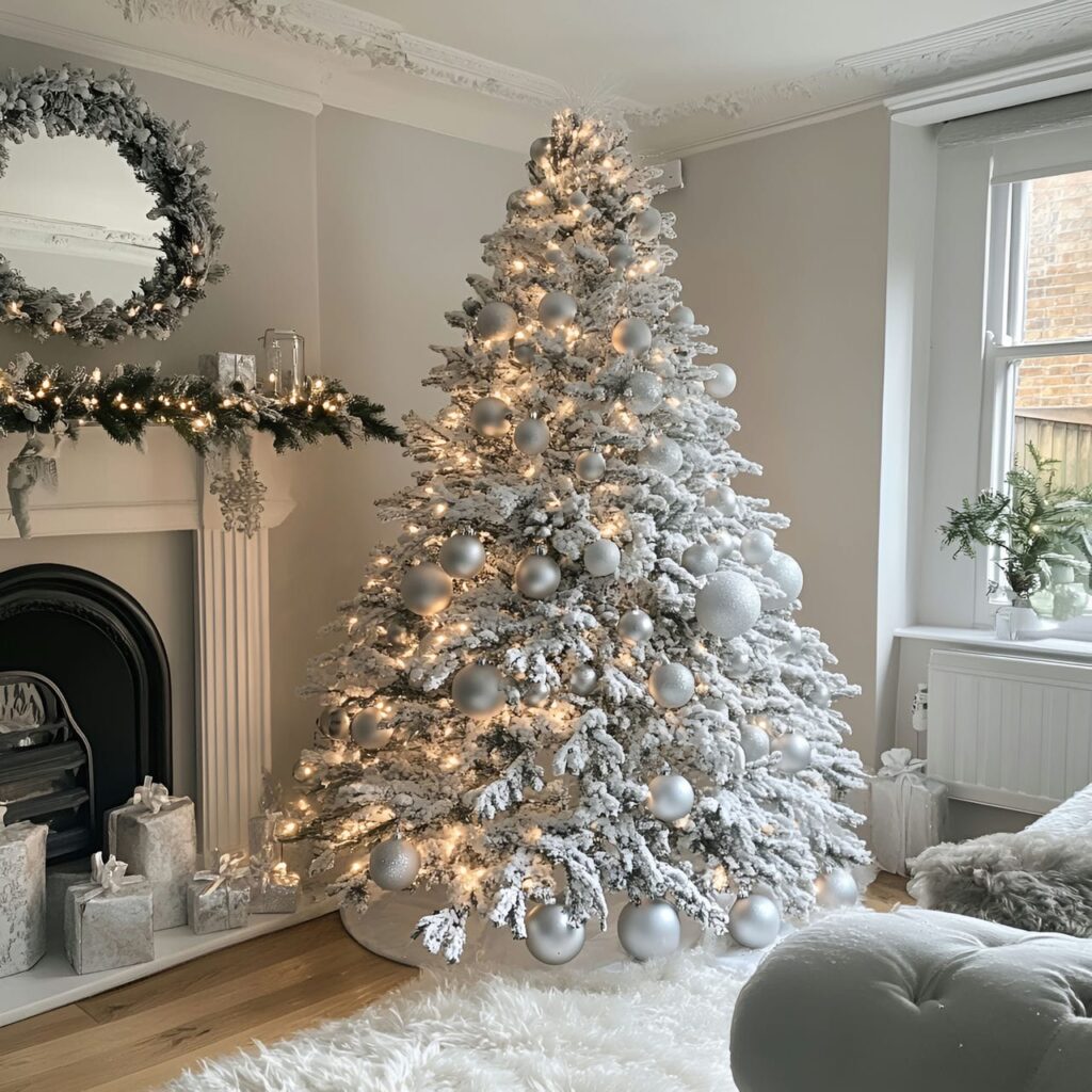 23. White Tree with Silver Baubles and Twinkling Lights