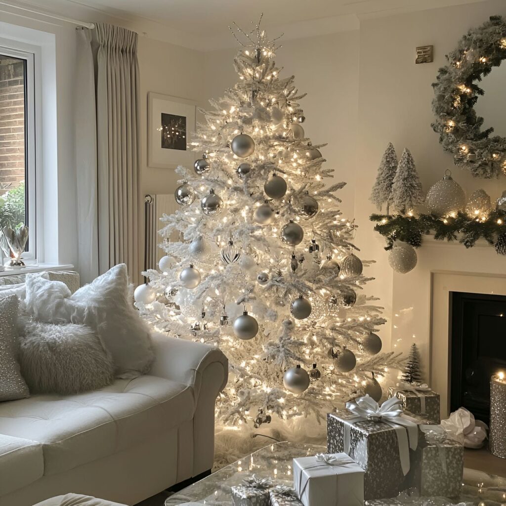 23. White Tree with Silver Baubles and Twinkling Lights