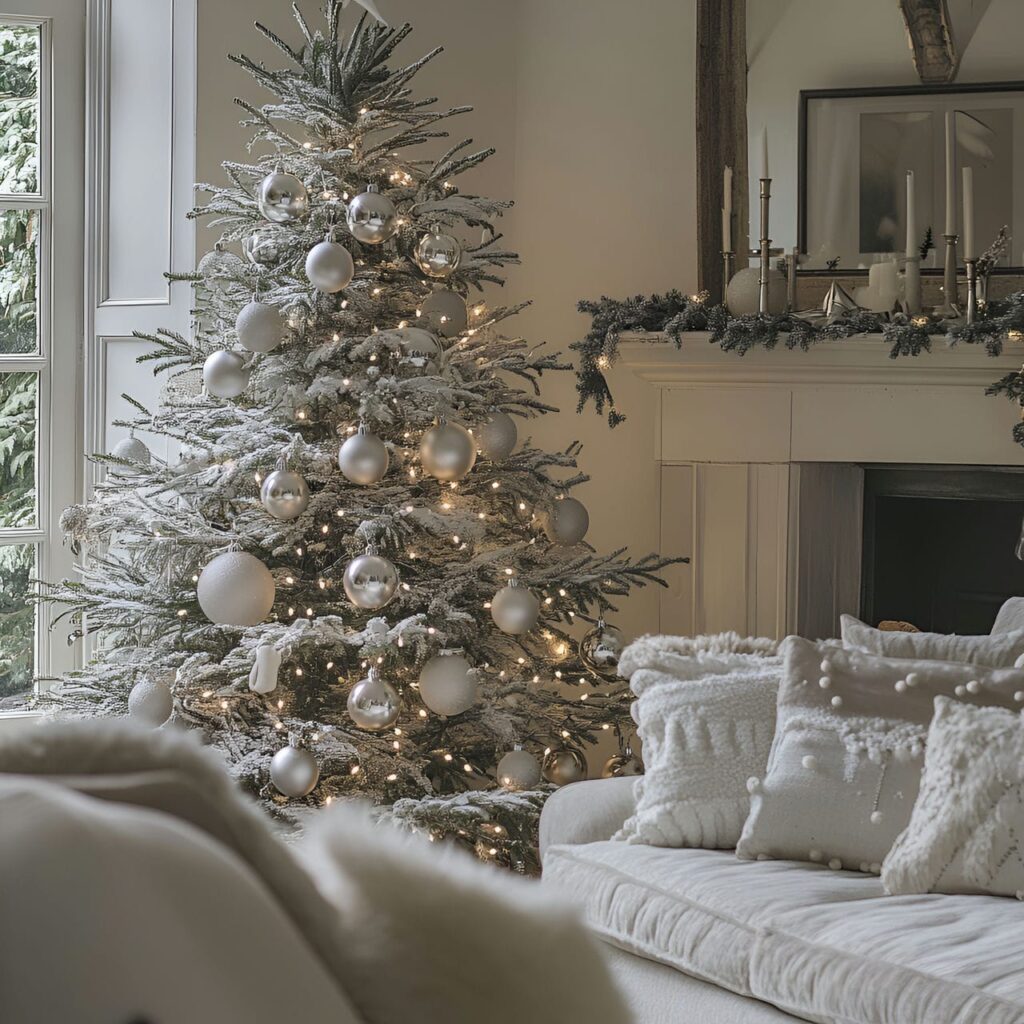 23. White Tree with Silver Baubles and Twinkling Lights