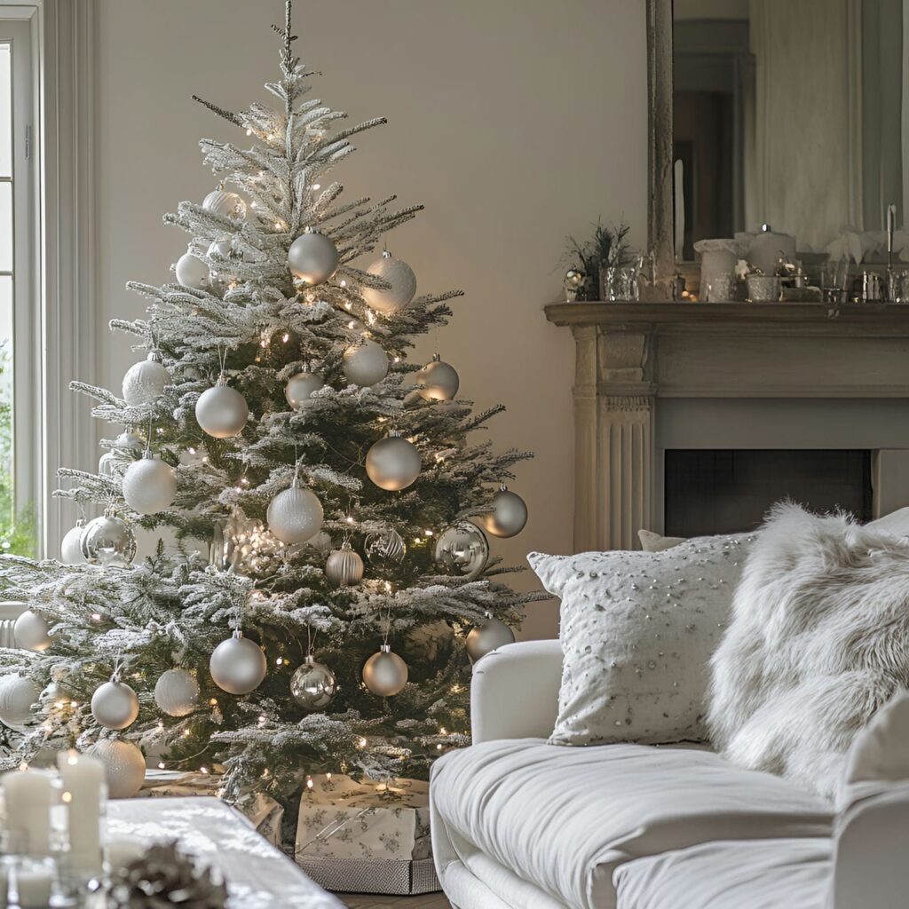 23. White Tree with Silver Baubles and Twinkling Lights