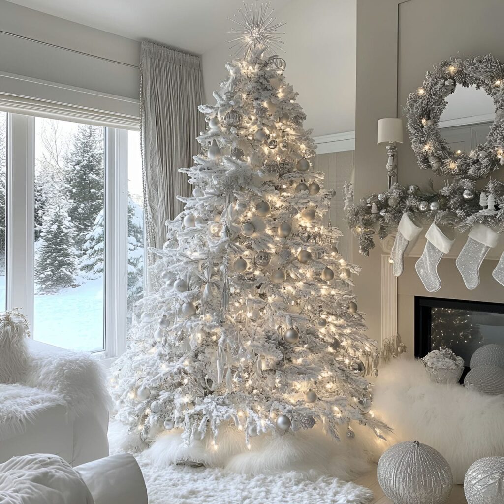 18. White Tree with Silver Garland and Elegant Lights