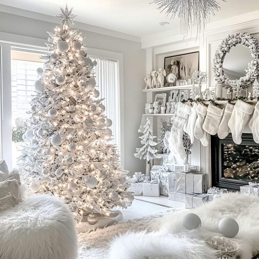 18. White Tree with Silver Garland and Elegant Lights