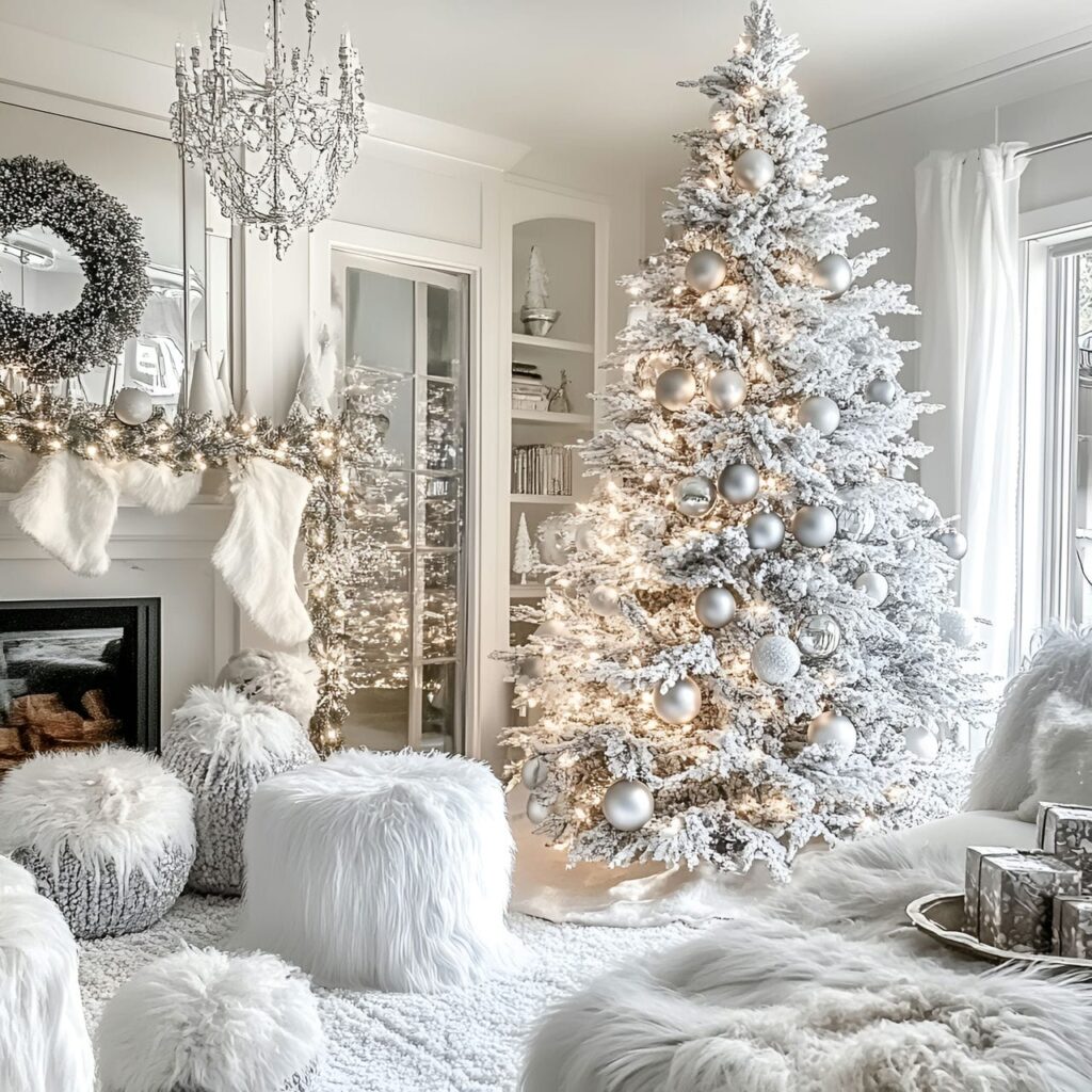 18. White Tree with Silver Garland and Elegant Lights