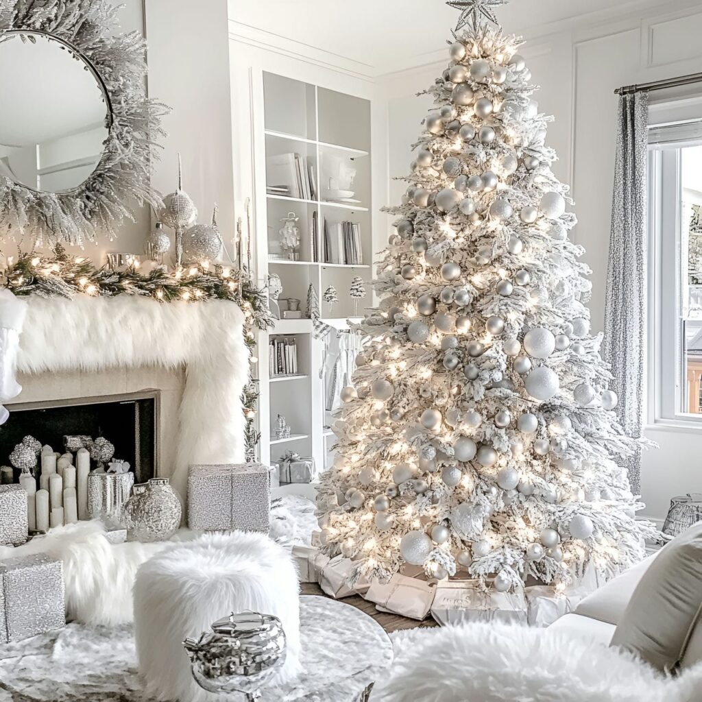 18. White Tree with Silver Garland and Elegant Lights