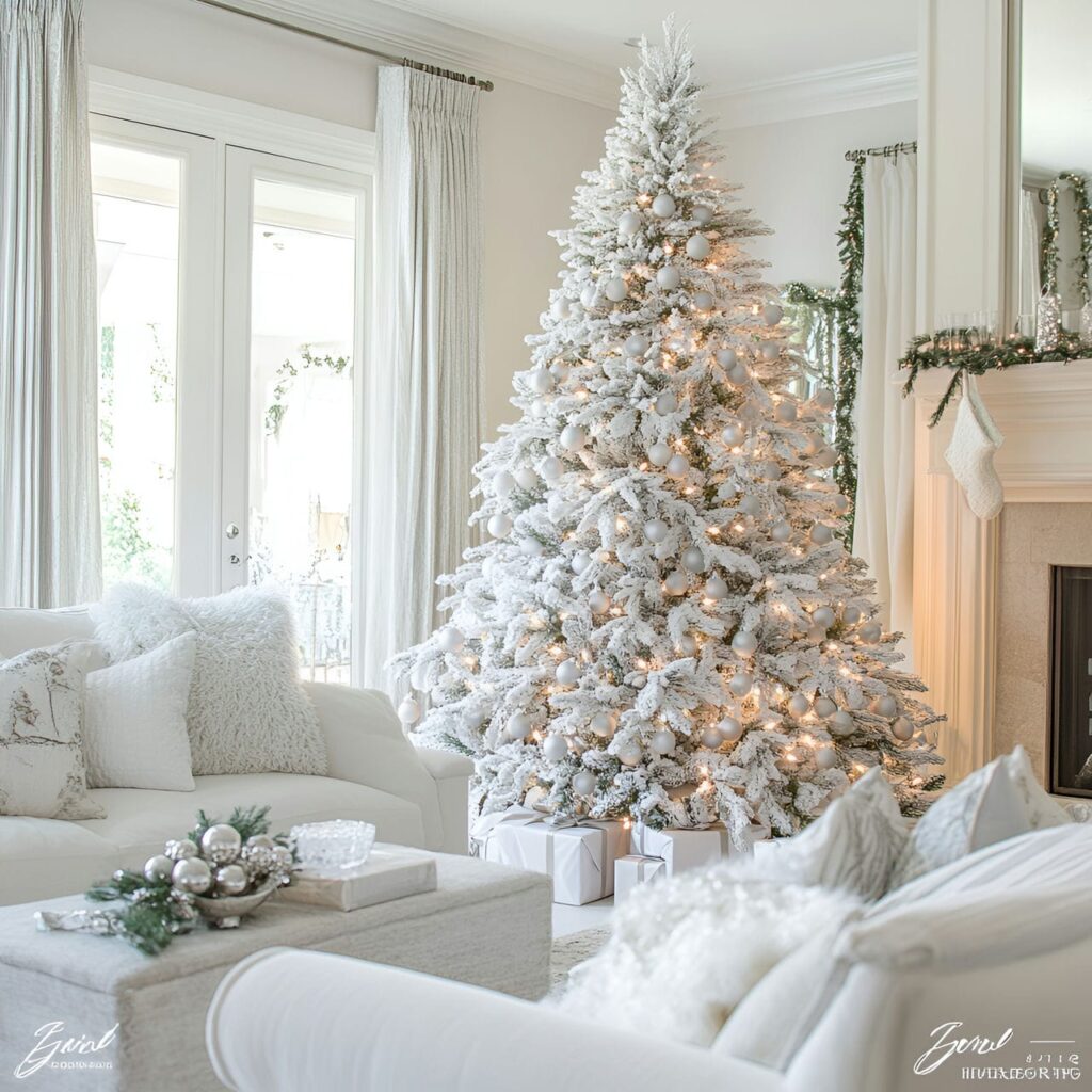 18. White Tree with Silver Garland and Elegant Lights