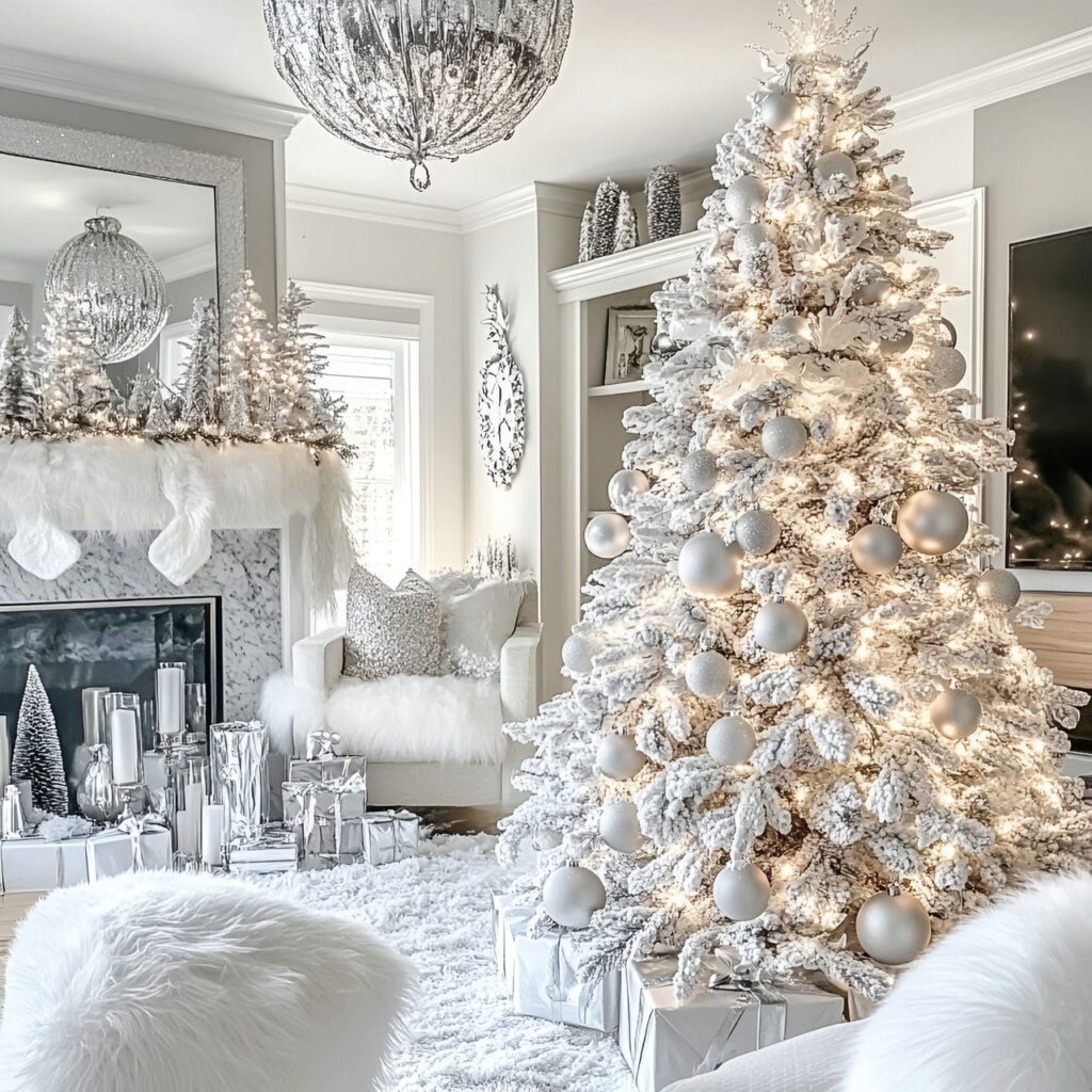 18. White Tree with Silver Garland and Elegant Lights