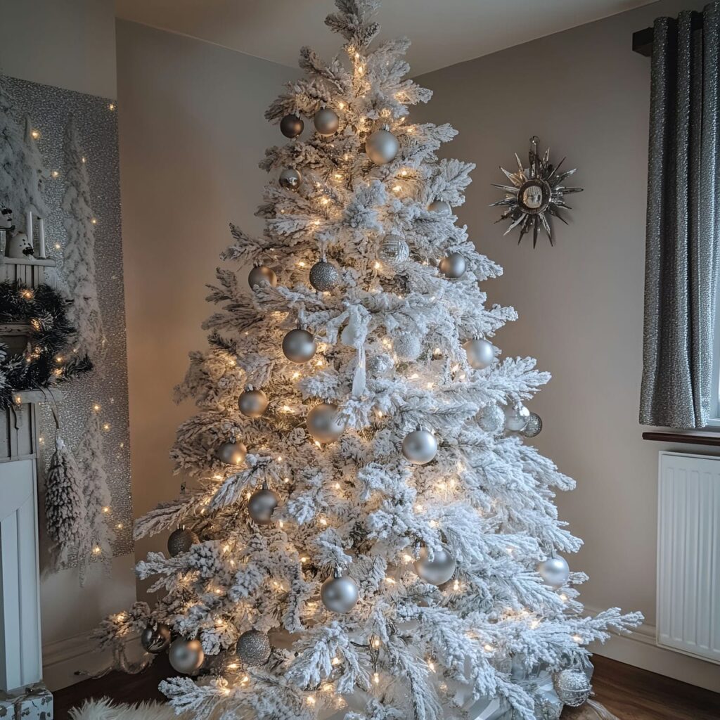 22. White Tree with Silver Tinsel and Sparkling Fairy Lights