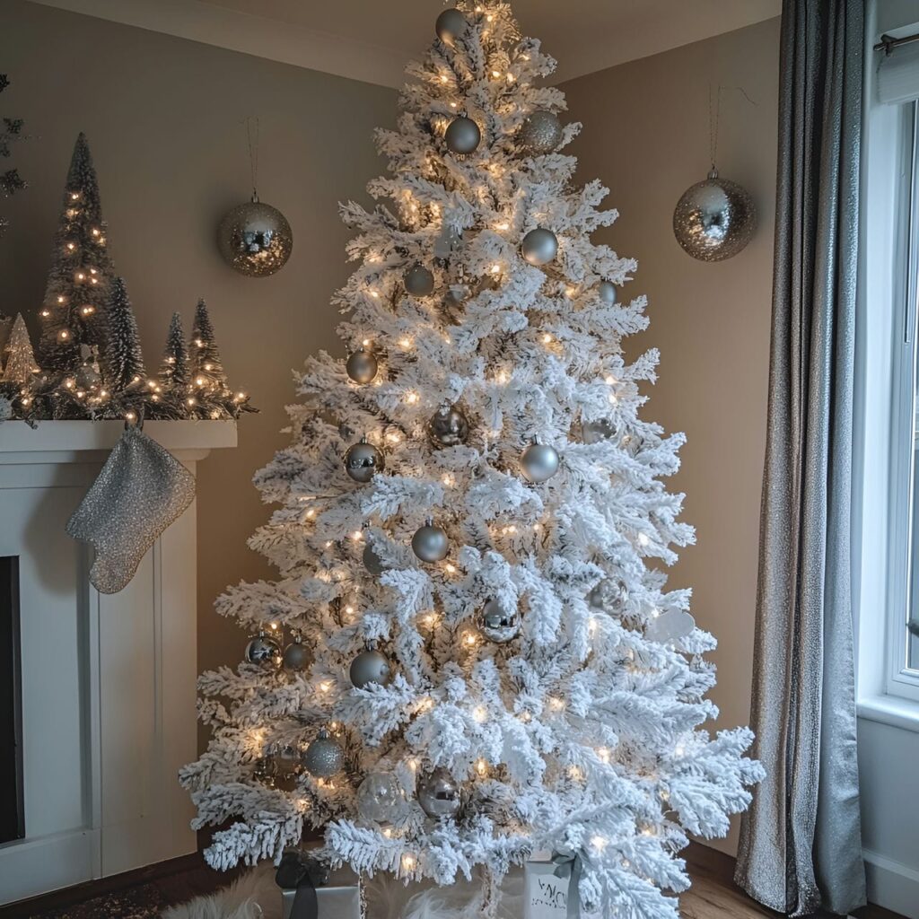 22. White Tree with Silver Tinsel and Sparkling Fairy Lights