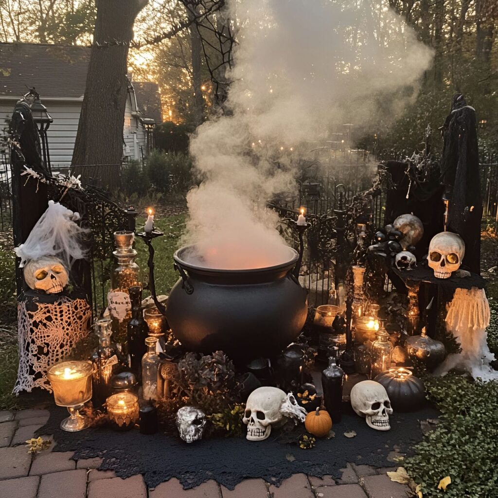 18. Witch’s Spellbinding Potion Garden with Bubbling Cauldrons