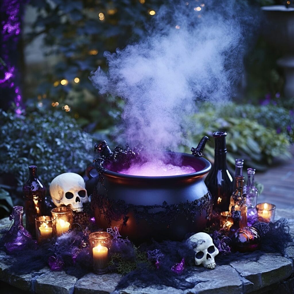 18. Witch’s Spellbinding Potion Garden with Bubbling Cauldrons