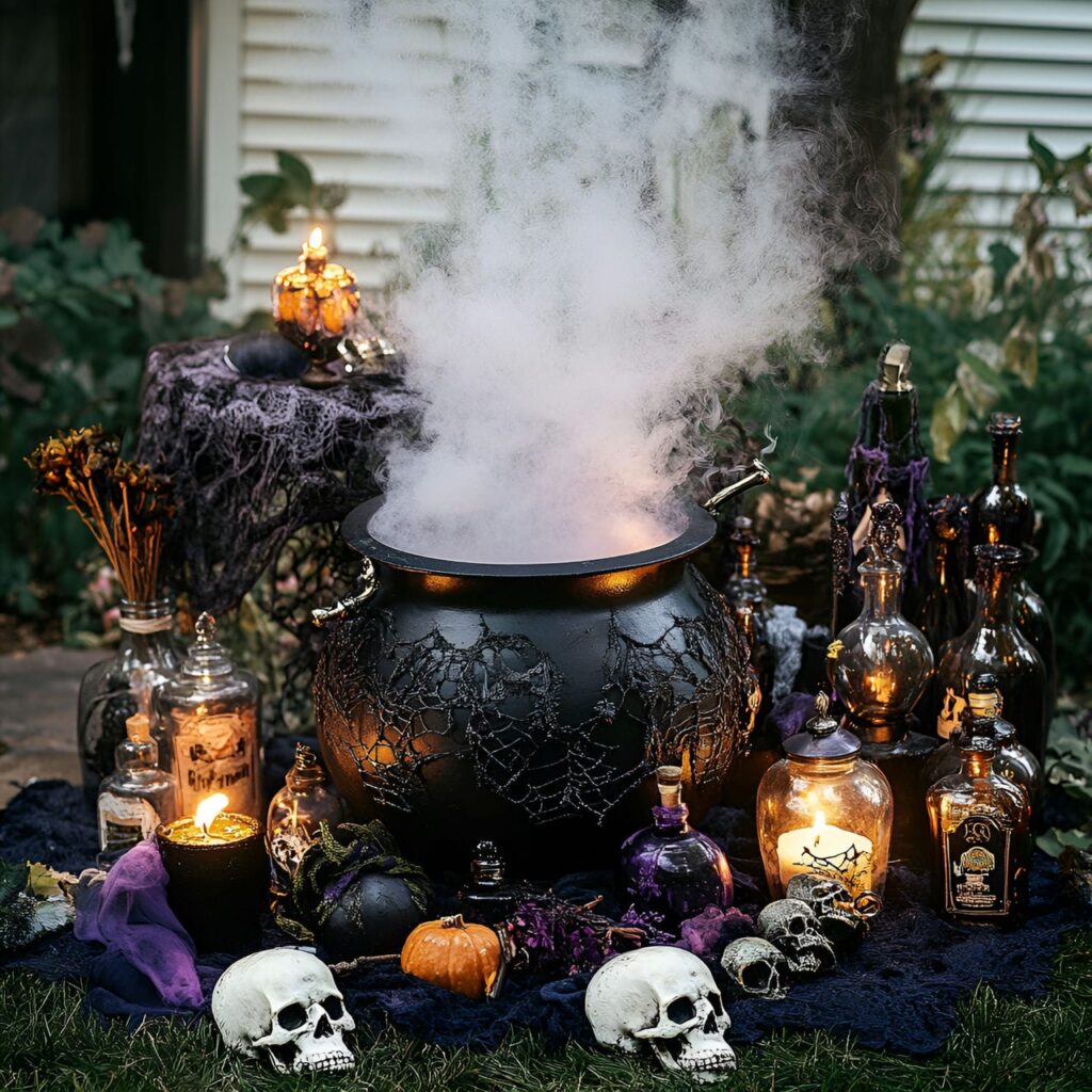 18. Witch’s Spellbinding Potion Garden with Bubbling Cauldrons