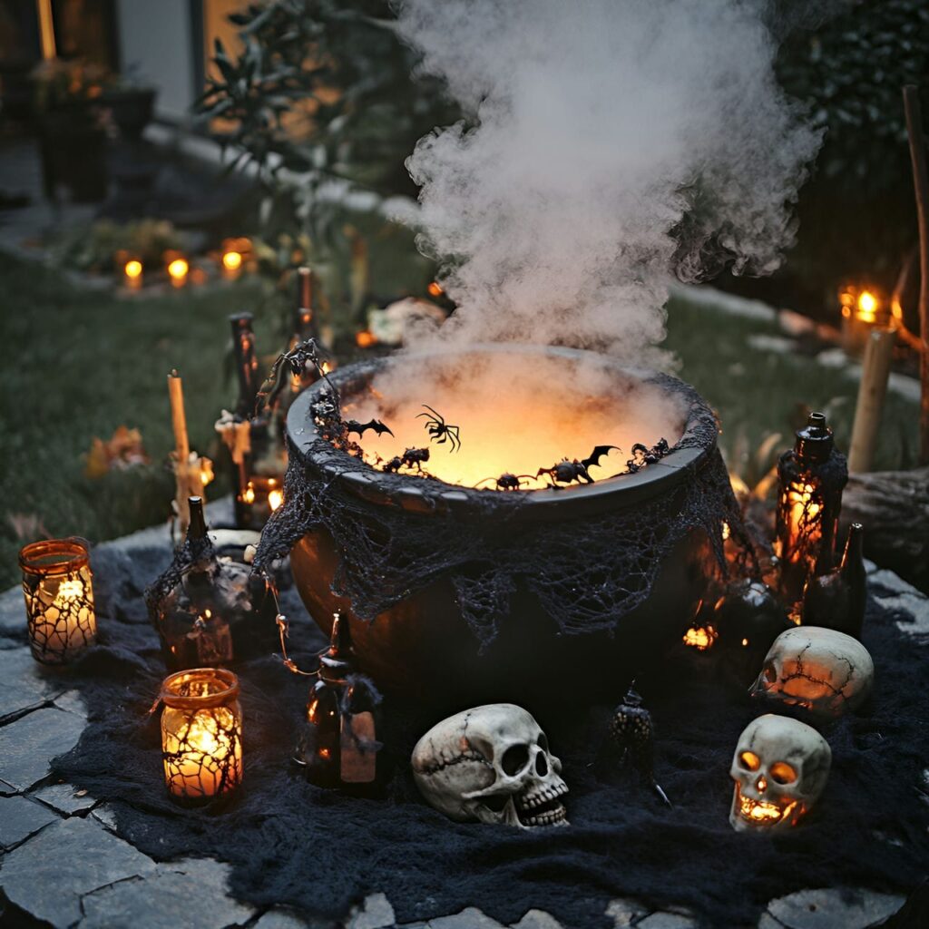 18. Witch’s Spellbinding Potion Garden with Bubbling Cauldrons