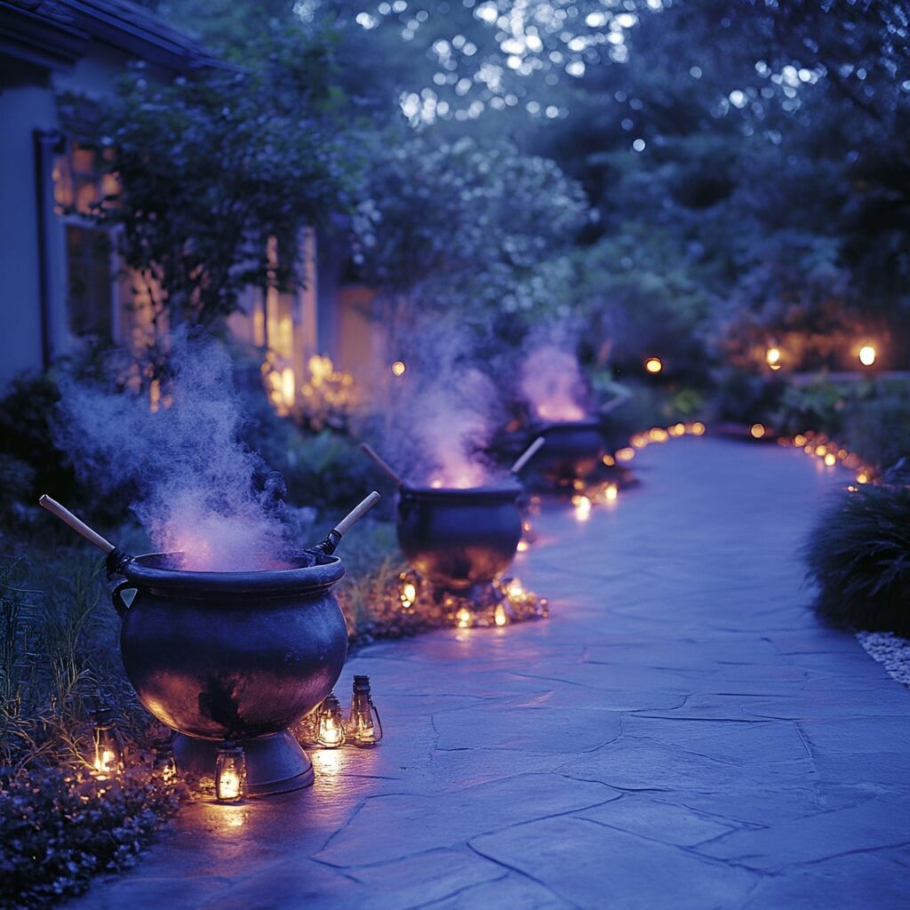 21. Witch's Cauldron Driveway with Bubbling Dry Ice Effects