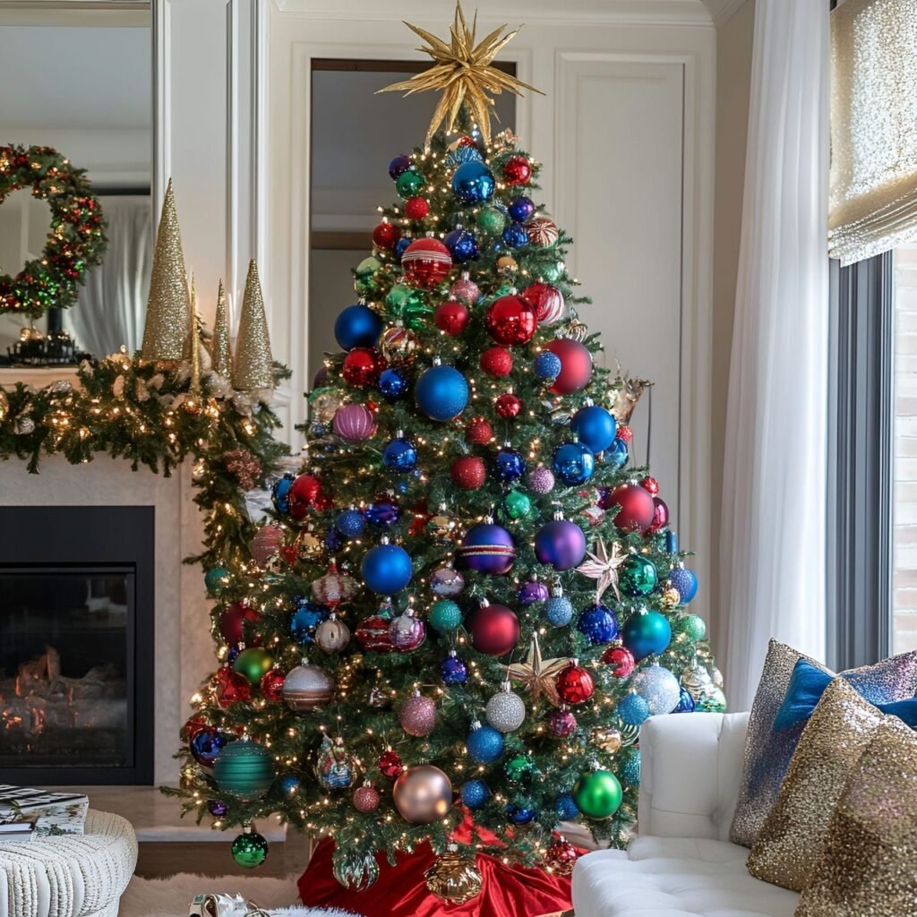 Multi-Colored Christmas Tree With Red Blue And Green