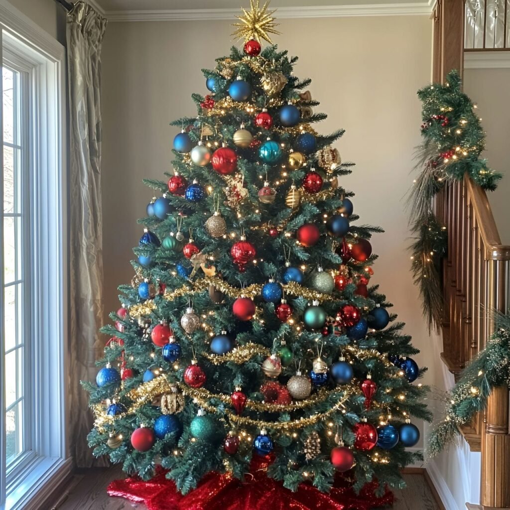 Multi-Colored Christmas Tree With Red Blue And Green