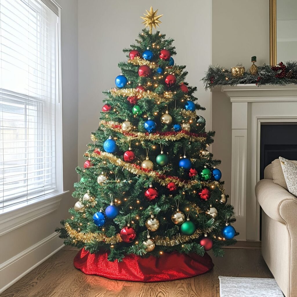 Multi-Colored Christmas Tree With Red Blue And Green
