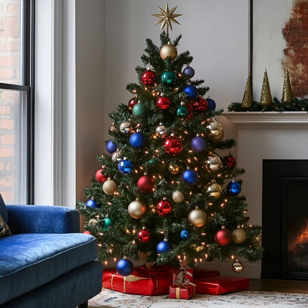 Multi-Colored Christmas Tree With Red Blue And Green