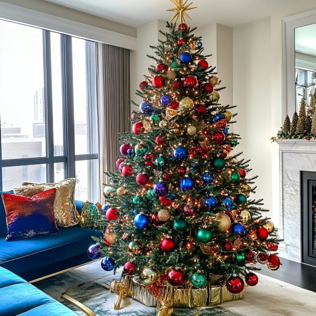 Multi-Colored Christmas Tree With Red Blue And Green