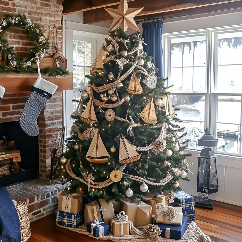 24. Nautical Christmas Tree: Coastal-Inspired Holiday Décor