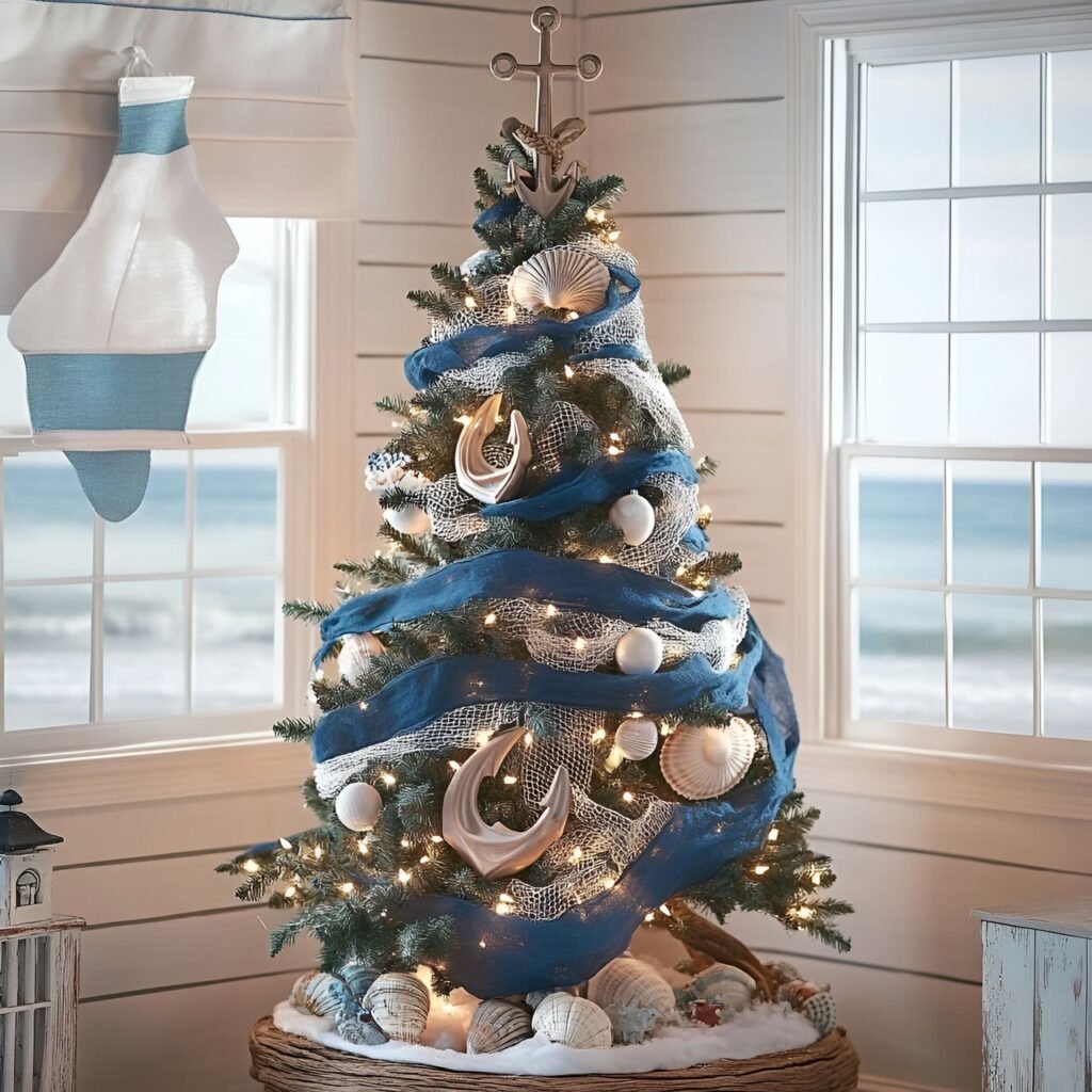 24. Nautical Christmas Tree: Coastal-Inspired Holiday Décor