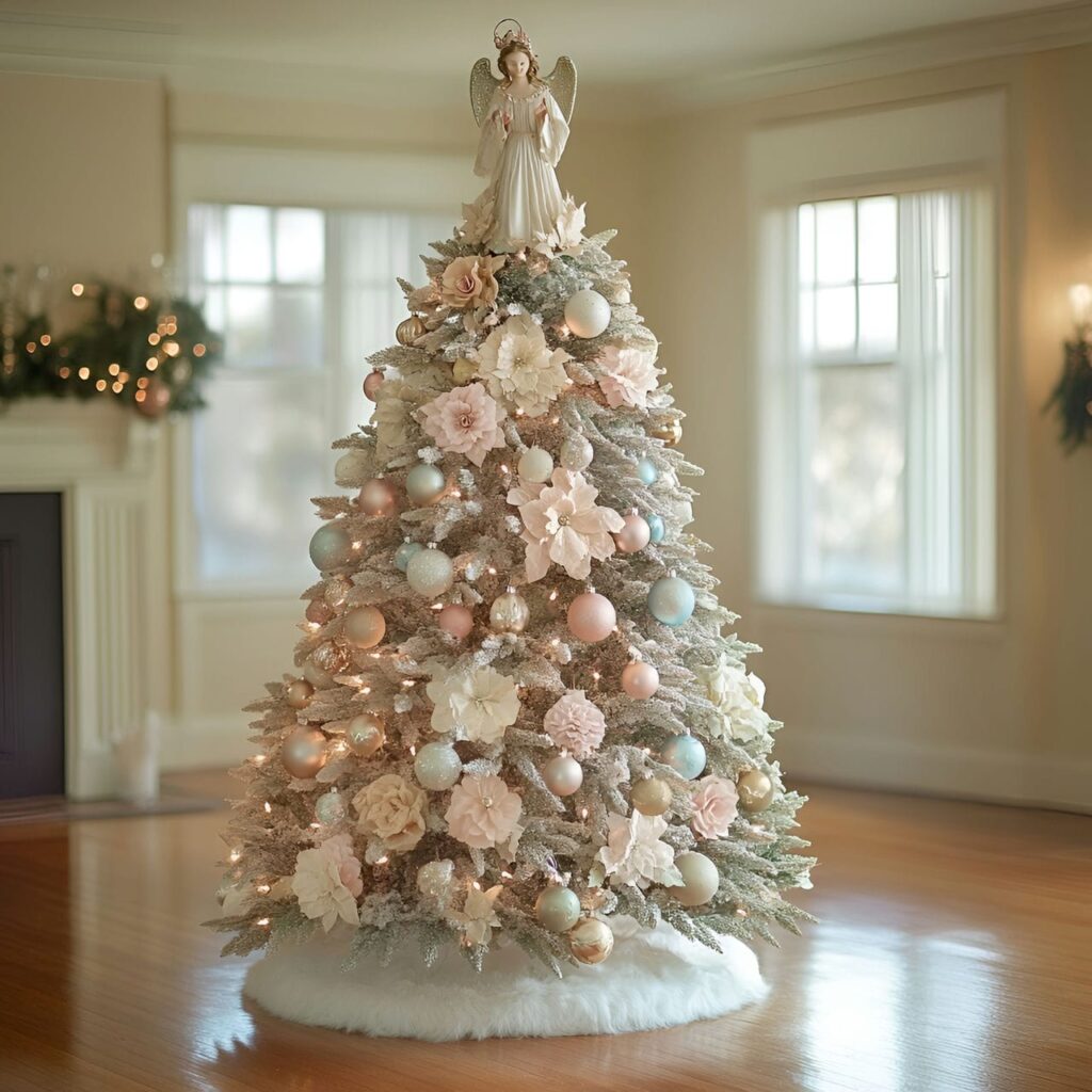 01. Antique Glass Ornaments Tree with Pastel Tinsel Décor