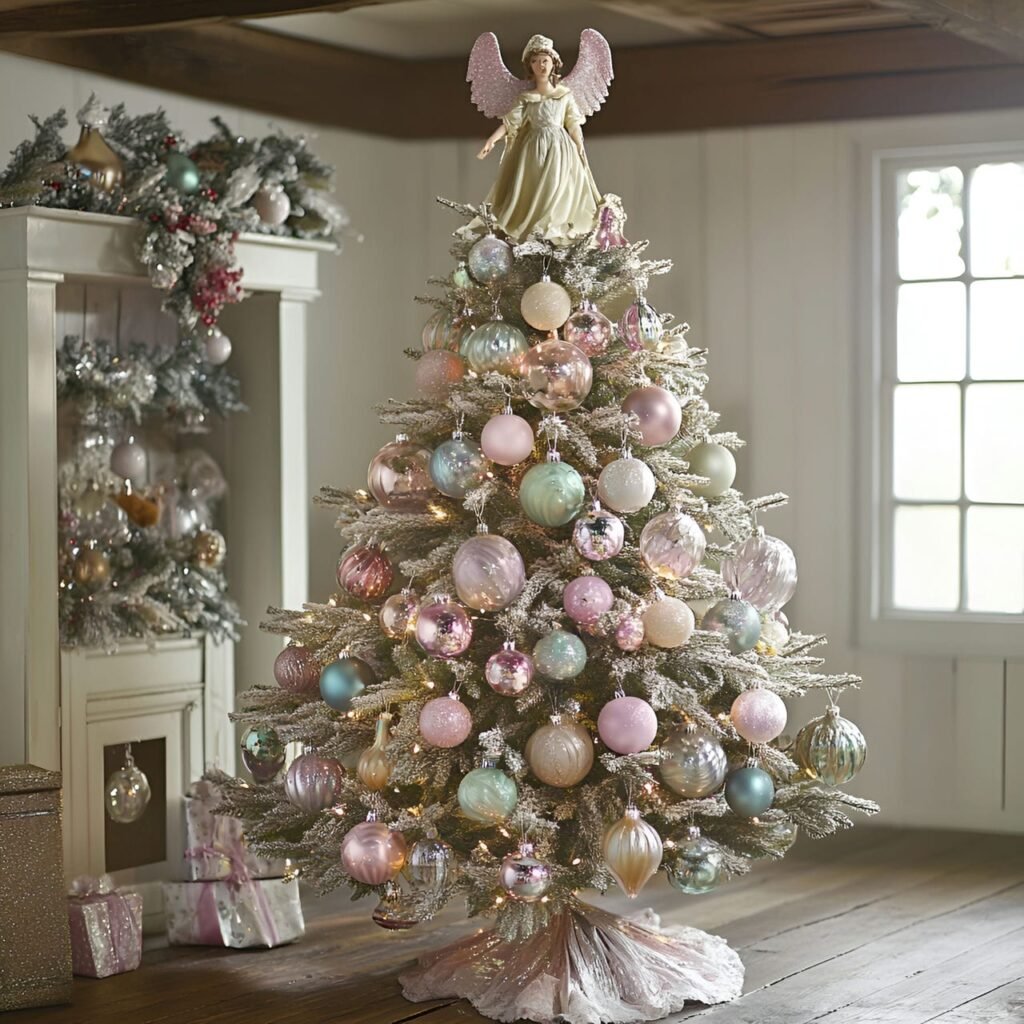 01. Antique Glass Ornaments Tree with Pastel Tinsel Décor