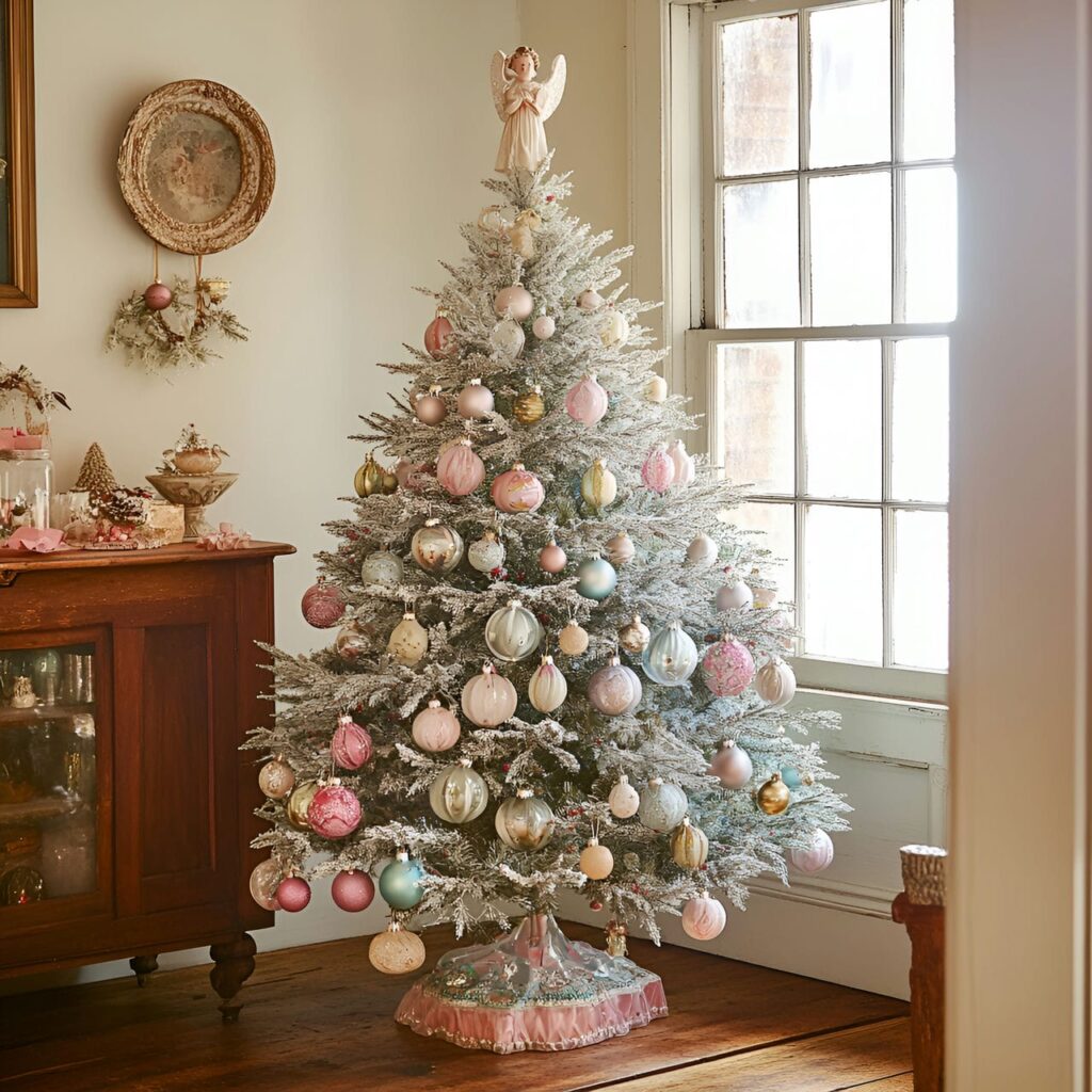 01. Antique Glass Ornaments Tree with Pastel Tinsel Décor