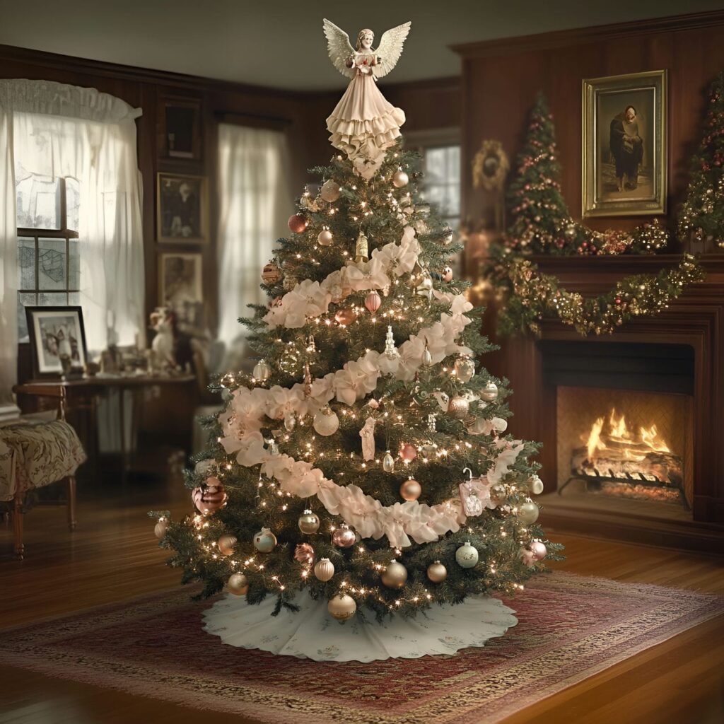 01. Antique Glass Ornaments Tree with Pastel Tinsel Décor