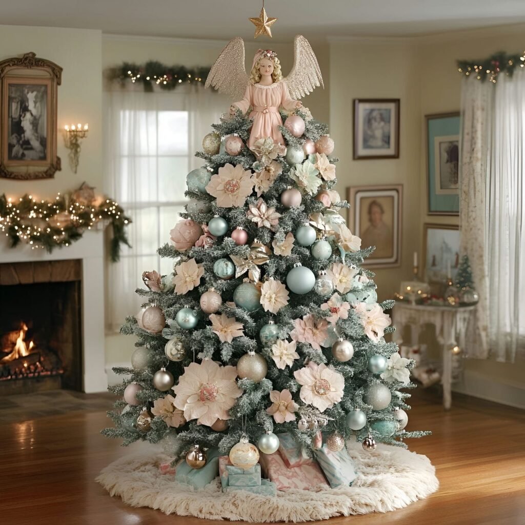 01. Antique Glass Ornaments Tree with Pastel Tinsel Décor