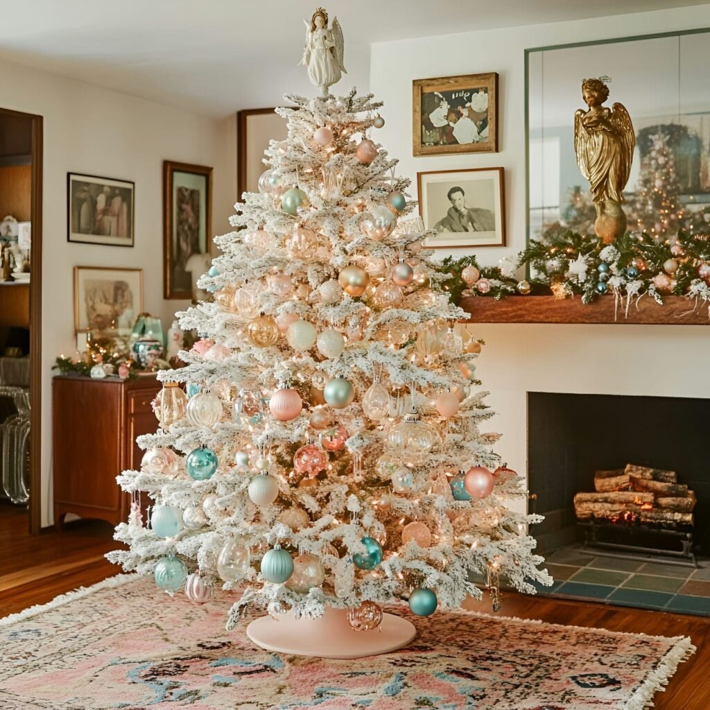 01. Antique Glass Ornaments Tree with Pastel Tinsel Décor