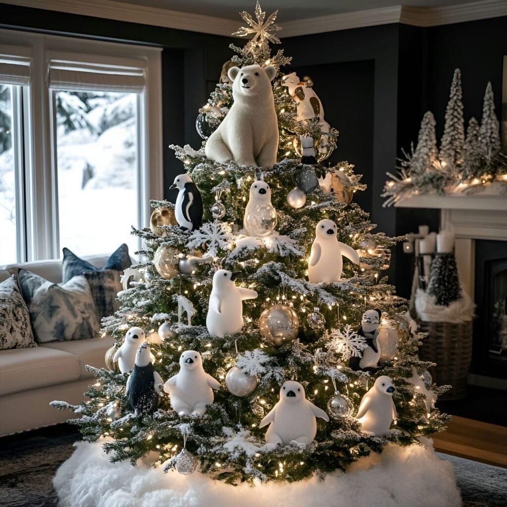 18. Arctic Animal Tree with Polar Bear, Penguin, and Snowflakes