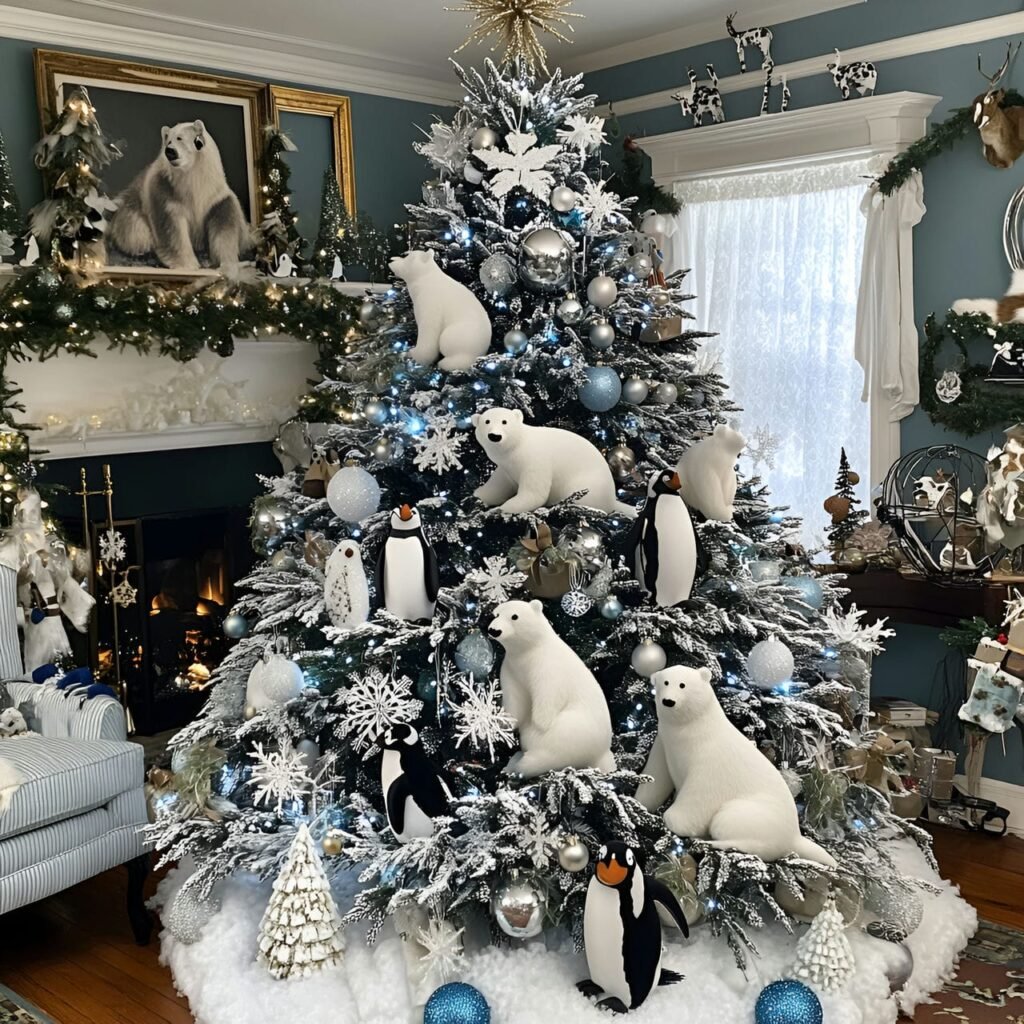 18. Arctic Animal Tree with Polar Bear, Penguin, and Snowflakes