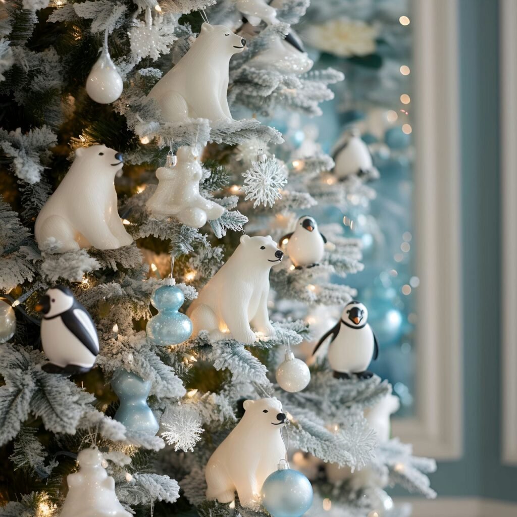 18. Arctic Animal Tree with Polar Bear, Penguin, and Snowflakes