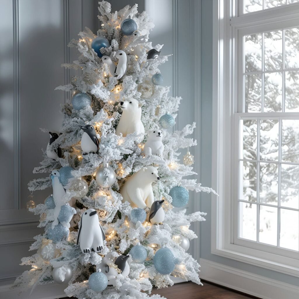 18. Arctic Animal Tree with Polar Bear, Penguin, and Snowflakes