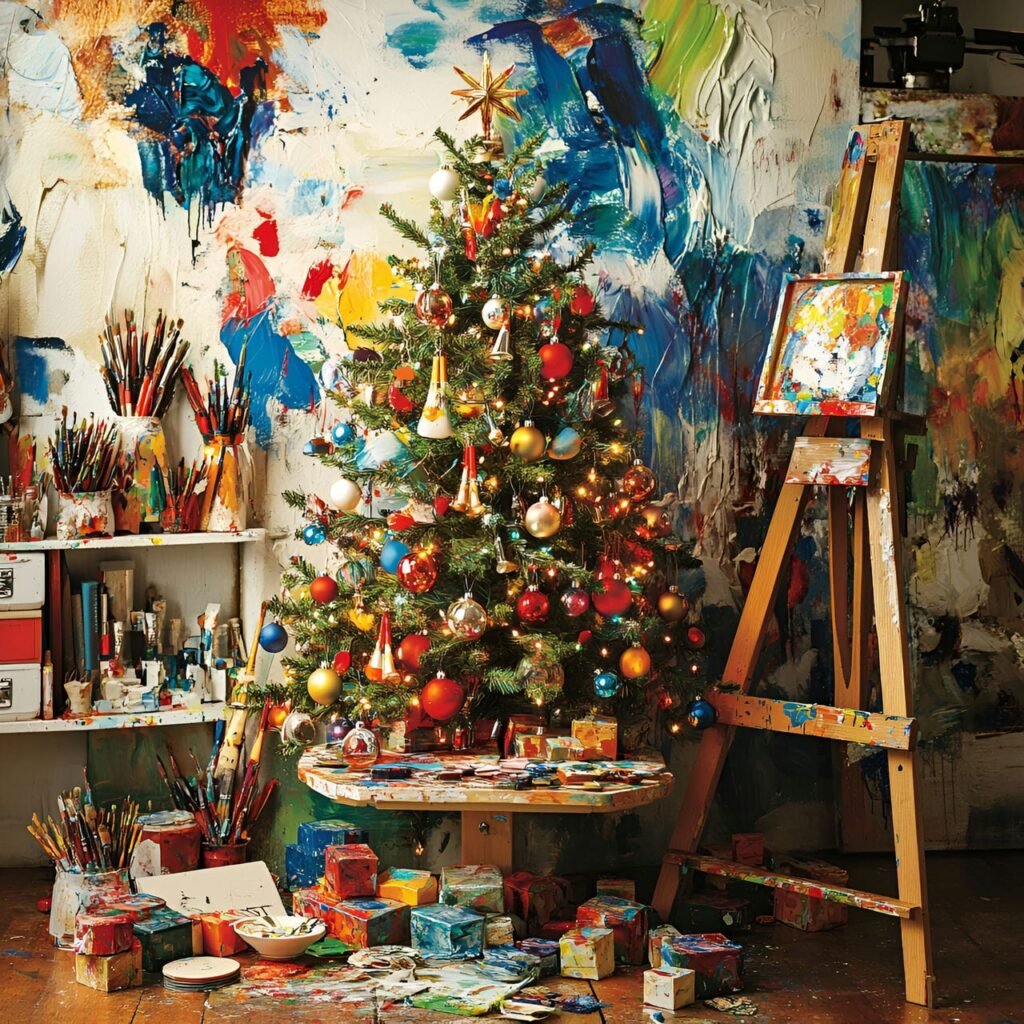 18. Art Lover’s Christmas Tree: A Creative and Colorful Holiday Masterpiece