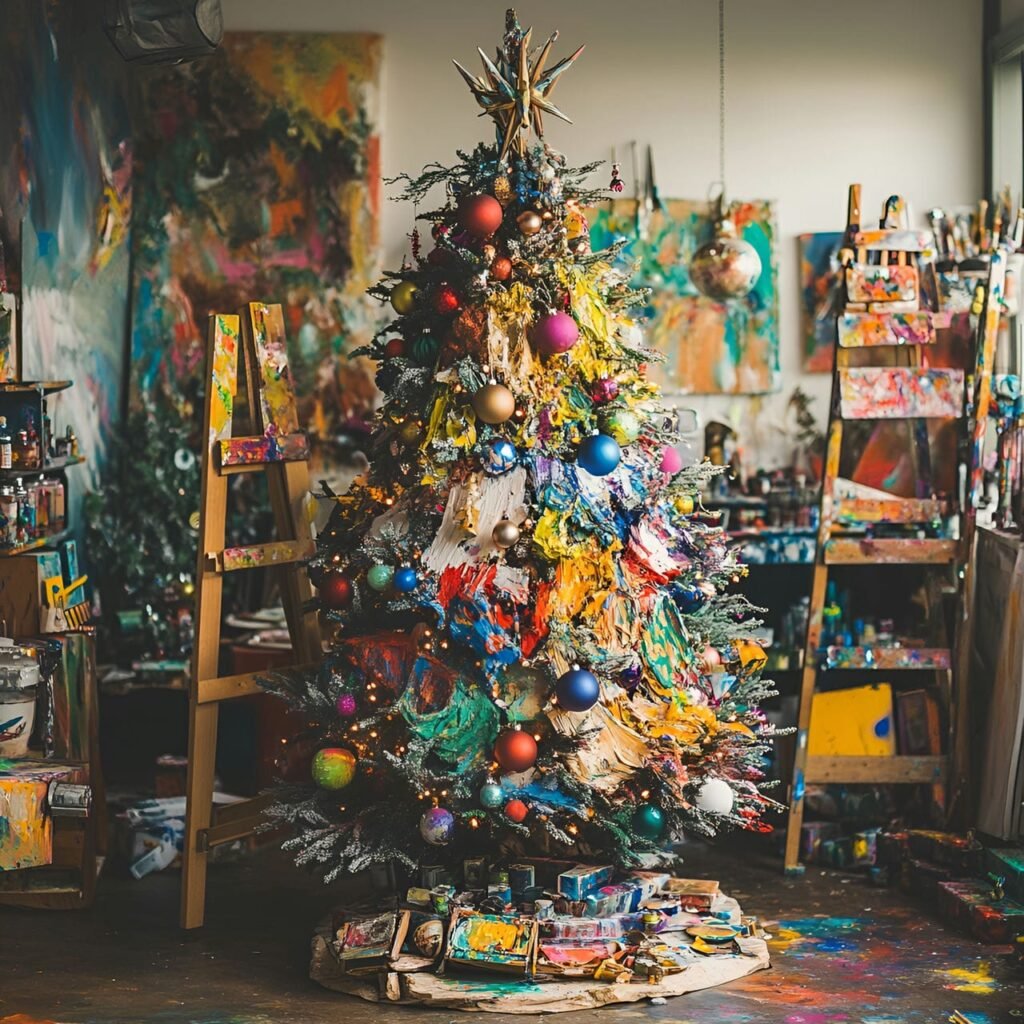 18. Art Lover’s Christmas Tree: A Creative and Colorful Holiday Masterpiece