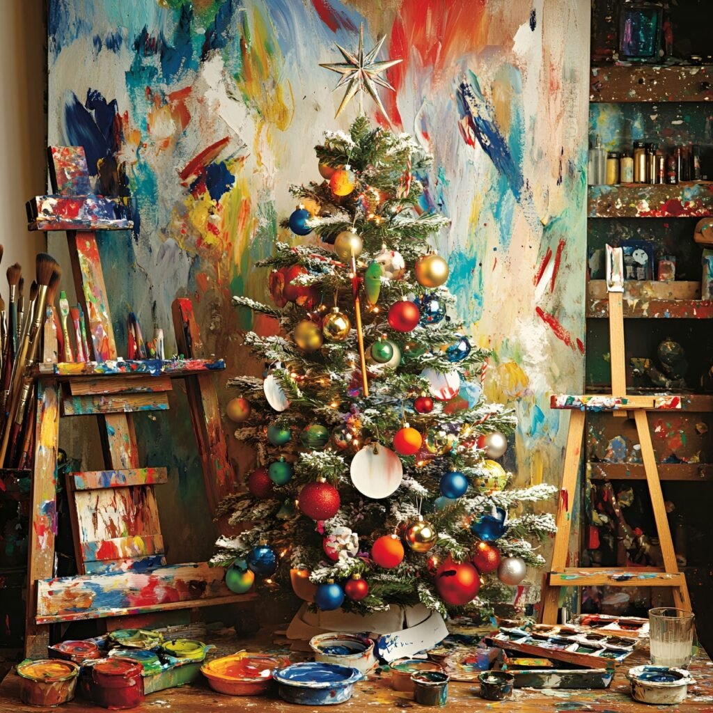 18. Art Lover’s Christmas Tree: A Creative and Colorful Holiday Masterpiece