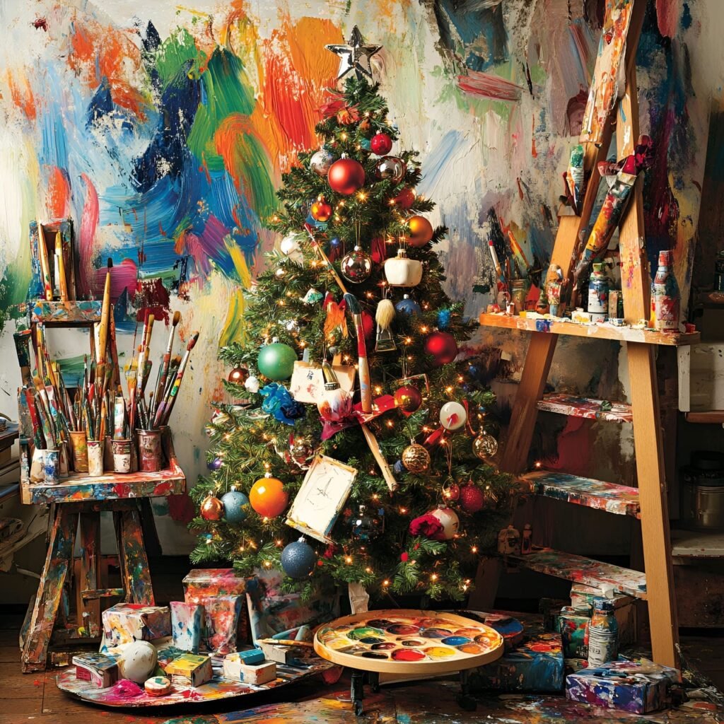 18. Art Lover’s Christmas Tree: A Creative and Colorful Holiday Masterpiece