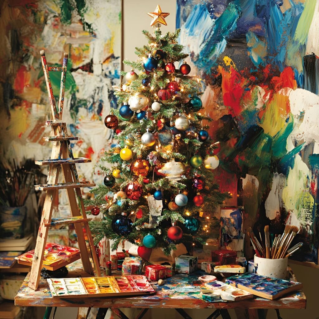 18. Art Lover’s Christmas Tree: A Creative and Colorful Holiday Masterpiece