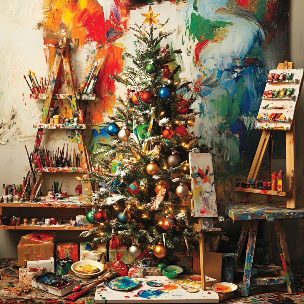 18. Art Lover’s Christmas Tree: A Creative and Colorful Holiday Masterpiece