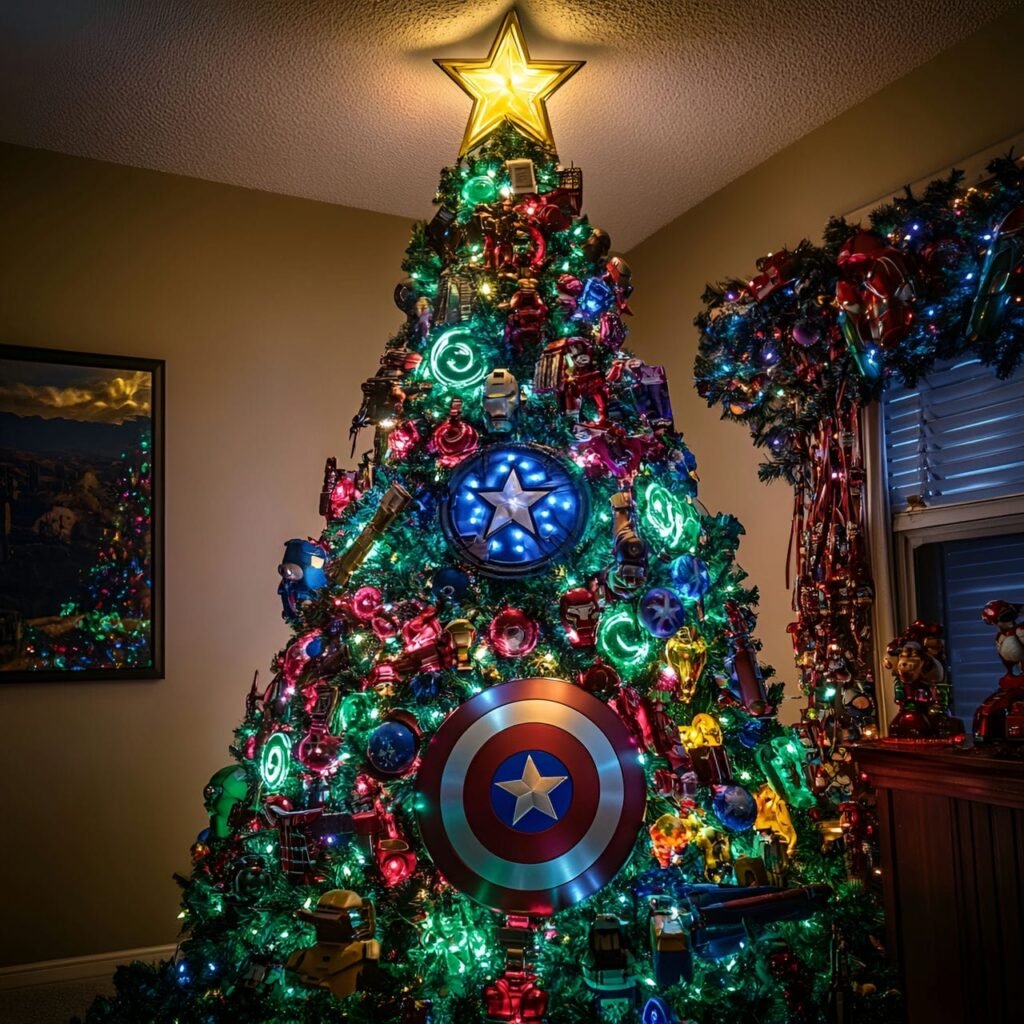 04. Marvel Superheroes Christmas Tree: Assemble a Heroic Holiday Display